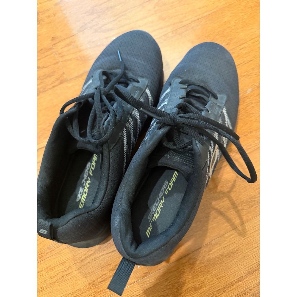 Skechers Flex Sole Women 9.5 Black Silver Mesh Memory Foam Training Sneakers